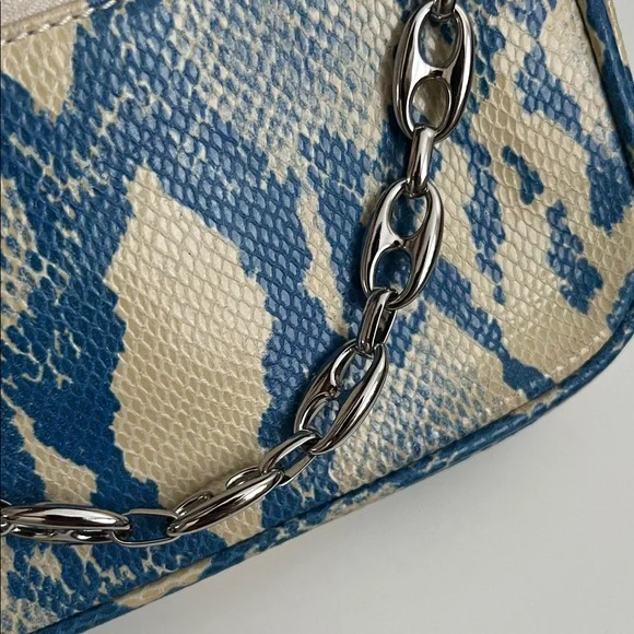 BY FAR Blue and Cream Shoulder Bag with Chain - Picture 4 of 7